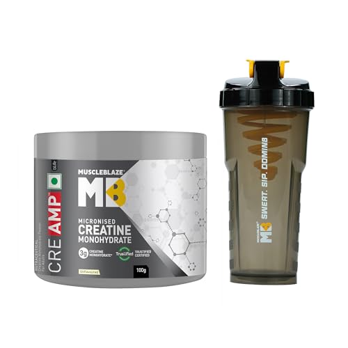 [BRSRGHA2C4DQADI2] MuscleBlaze Micronised Creatine Monohydrate CreAMP Powder, 100g + Shaker