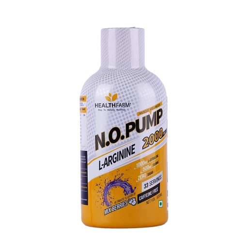 [BRSW2EICC4GR62DU] Healthfarm Nitric Oxide Liquid Supplement With L Arginine & L Citrulline for Muscle Growth, Pumps, Vascularity, & Energy -30 servings|450ml (MIX BERRIES)