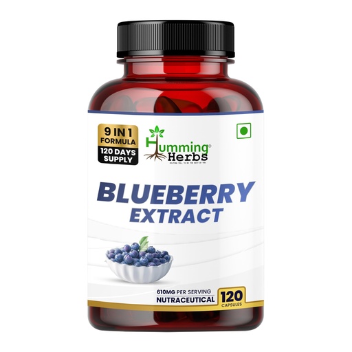 [BRSREFALBMPQOCTD] Humming Herbs Blueberry Extract 580mg with Lutein, Bilberry, CoQ10, Vitamin A, C, E, Zinc & Magnesium | 9-in-1 Daily Nutrition Blend | 120 Veg Capsules | Non-GMO & Gluten-Free