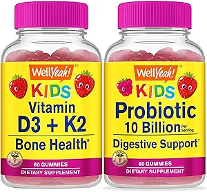 [BRSROBD7CRYB4AI2] WellYeah Vitamin D3+K2 Kids + Probiotics 2B Kids, Gummies Bundle - Great Tasting, Vitamin Supplement, Gluten Free, GMO Free, Chewable Gummy