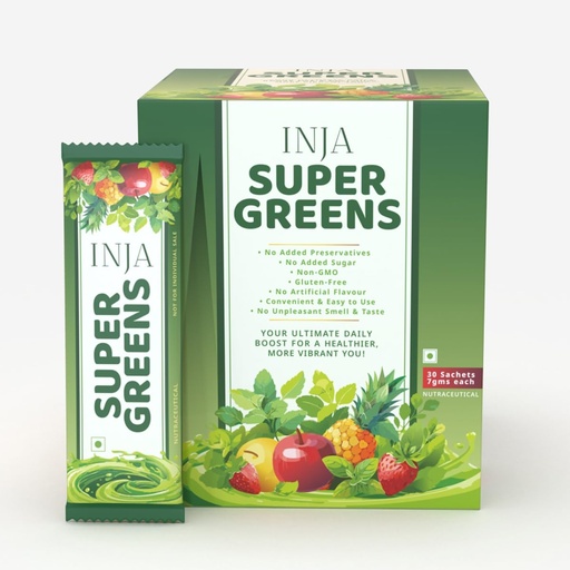 [BRSREFQCDFYWGCYY] INJA Super Greens - Complete Daily Greens for Men & Women, 40+ Vitamins, Minerals Superfoods, Adaptogens & Antioxidants for Immunity, Energy, Detox, Gut Health, 30 Sachets