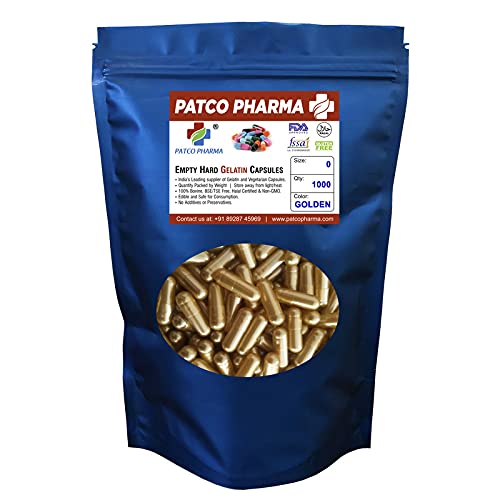 [BRSW22Q5BAHAYADA] Patco Pharma - Size 0 Golden Empty Gelatin Pill Capsule - Gluten Free/Halal Certified | DIY Powder Filling (Pack of 1000)