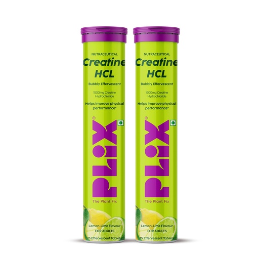 [BRSRYZT7BYIBSD3D] PLIX Creatine HCl Effervescent Tablets with 1.5g Creatine HCl | 40x More Soluble than Creatine Monohydrate | Supports Muscle Strength, Performance & Faster Recovery | No Clumps | Lemon Lime (pack of 2)