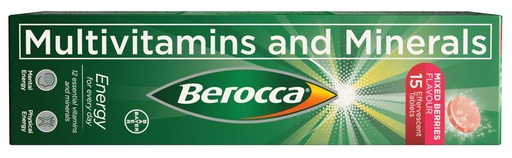 [BRSRGAT3PN5QADLF] Berocca Multivitamins and Minerals, Mixed Berries Flavour, Effervescent Boosting Physical Energy and Mental Sharpness Tablets, 15 Count (Product Of UK) From DECADENT