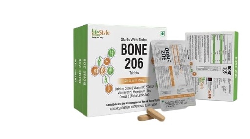 [BRSRYEL2CN6WAEIV] Bone 206 Tablets | Calcium Citrate, Vitamin D3, Vitamin B12, Magnesium, Zinc & Omega-3 (ALA) Nutritional Supplement | Vegetarian Formula | 30 Tablets (3 Strips x 10) (Pack of 2)