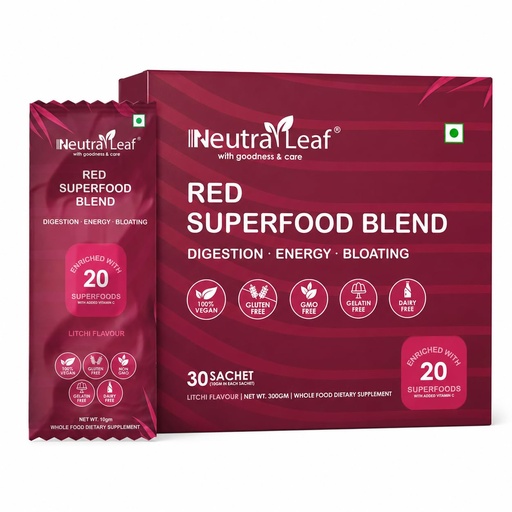 [BRSRABT7DMFQYFLO] Neutraleaf Super Red Blend Powder 300g | Antioxidant Superfood with Beetroot, Berry & Amla Juice Powder | Rich in Vitamin C for Skin Glow, Hydration, Immunity & Stamina | No Added Sugar | (30 Sachets)