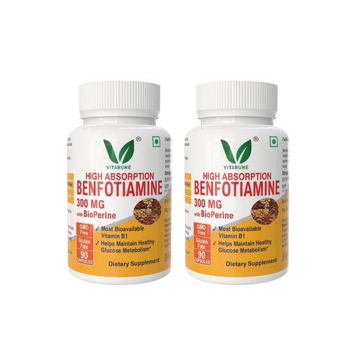 [BRSRO2YHOR5R6CDF] VITARUHE® Benfotiamine 300 Mg With Bioperine; Helps Maintain Blood Sugar Levels, 90 Capsules (Pack of 2)