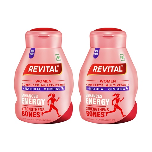 [BRSRA2YPBYMRYGY3] Revital For Women With Multivitamins, Calcium, Zinc & Natural Ginseng For Daily Immunity Strong Bones, And Enhances Energy Level - 60 Tablets | Pack of 2