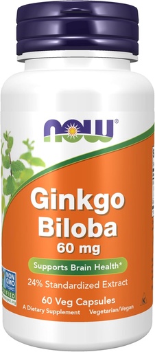 [BRSWIYYPOMNWEYLE] NOW Foods Supplements, Ginkgo Biloba 60 mg, 24% Standardized Extract, Non-GMO Project Verified, 60 Veg Capsules