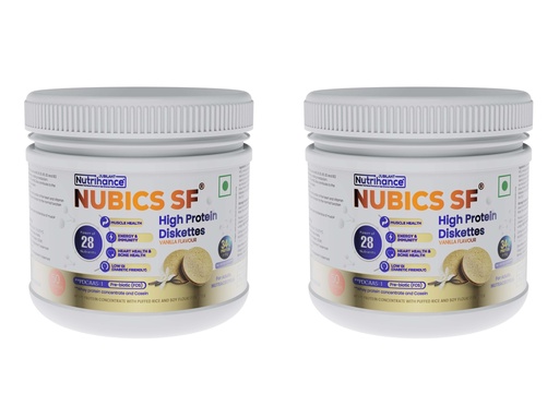 [BRSRYYIZOEMW233G] Nubics-SF High Protein Diskettes | 250g (50 Diskettes) | High Protein (34%), Whey Protein & Casein | PDCAAS-1 | No Added Sugar | With Prebiotic, Vitamins & Minerals | Vanilla Flavour | 100% Veg,2 Pack