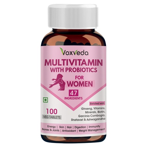 [BRSRAEL5A4IAYAI4] Voxveda's Multivitamin for Women - 47 Ingredients | Multivitamin With Probiotics | Multivitamin Tablets with Ginseng, Vitamins Minerals, Biotin, Shatavari, Ashwagandha (100 Veg Tablets)