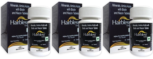 [BRSRABAQCB4B6FIU] Tablets with Vitamins- Biotin & Niacin, Minerals & Amino Acids | helps reduce hairfall | supports hairgrowth | 30 tablets (Pack of 3)