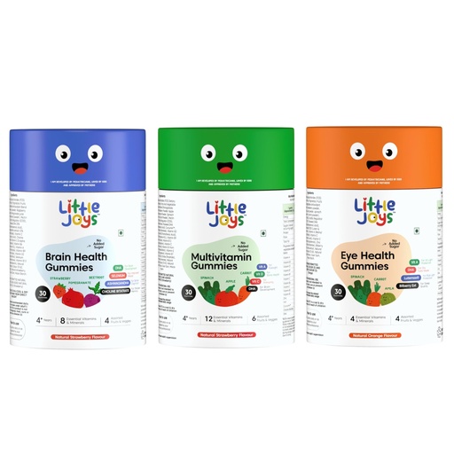 [BRSROBD5ORYG2HI4] Little Joys Ultimate Health Supplement Combo for Kids | Multivitamin, Brain Health & Eye Health Gummies | 30N X Pack of 3