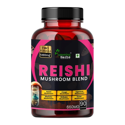 [BRSROYYKAV4BUCY3] Humming Herbs Reishi Mushroom supplement Reishi, Chaga, Turkey Tail, Maitake, Shiitake, Enoki, and Agaricus| 7in1 Immune Support Formula, 5480mg eqv - 90 cap