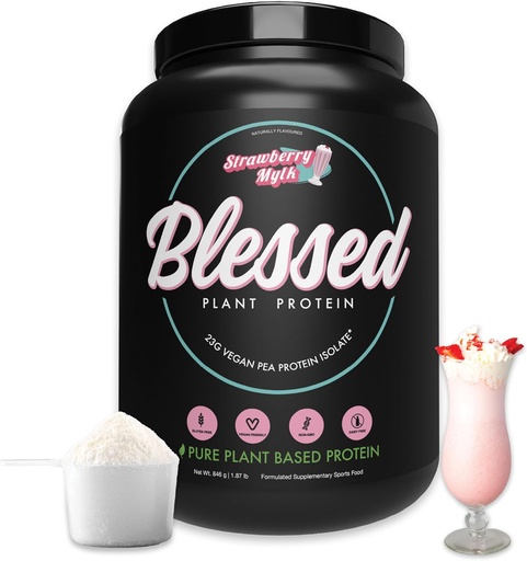 [BRSWYZD5OAMWODL7] Blessed Vegan Protein Powder - Plant Based Protein Powder Meal Replacement Protein Shake, 23g of Pea Protein Powder, Dairy Free, Gluten Free, Soy Free, No Sugar Added, 30 Servings (Strawberry Mylk)