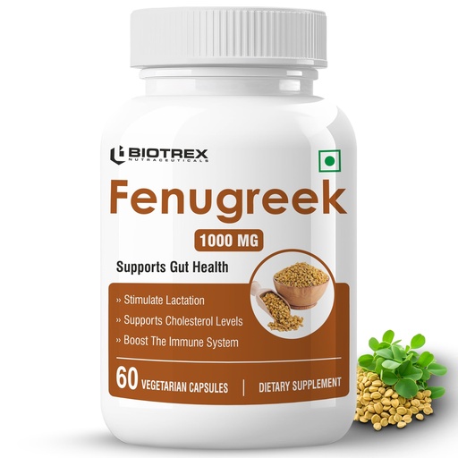 [BRSWGZD4O4JWEELO] Biotrex Fenugreek - Improves Cholesterol Levels, 1000mg (60 Capsules), nutritional supplement, multivitamins, vitamin capsules, for men, women and adults, best health supplements