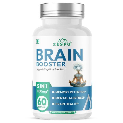 [BRSROBDYO4PBS33X] Zespo Brain Booster 1100mg with GABA, Lions Mane & Bacopa, 60 Capsules