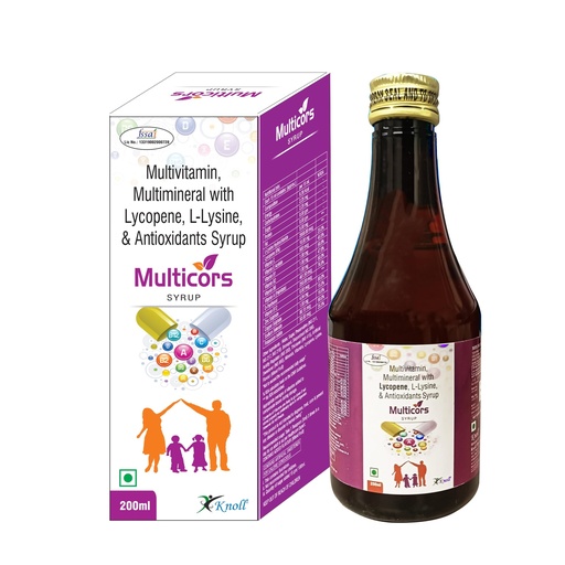 [BRSRAZACB4GQ42T2] Knoll Healthcare MULTICORS Multivitamin & Multimineral with Lycopene, L-Lysine, & Antioxidants Syrup 200ML