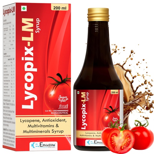 [BRSRYZYCBZ6RUAI6] LYCOPIX-LM Syrup 200 ml | Lycopene Based Antioxidant Multivitamin & Multimineral Syrup | Vitamin A, C, E, B1, B2, B6, Manganese | Immunity & Stamina Support | Sugar Free Health Supplement