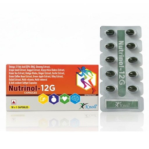 [BRSRGAILORYAKFIV] Knoll Healthcare Nutrinol 12G Multivitamin Tablets for Women & Men | Vitamin C, E, B12, B6, Zinc & Grape Extract For Immunity & Energy Multivitamin Supplement- 10 Tablets 1 x Strip