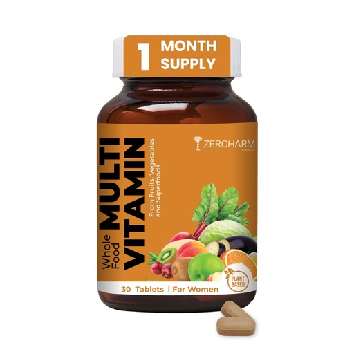 [BRSRE2Y5BMGQGHL5] ZEROHARM Multivitamin Tablets for Women - Whole Food With Omega, Essential Vitamins & Minerals - Vitamin C, B, D, A, Biotin, Iron, Zinc, Selenium - Energy, Immunity & Hair Skin Health - 30 Tablets