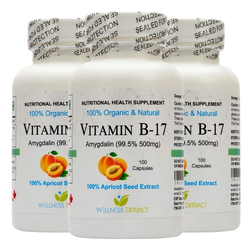 [BRSWGAL4DIGRUC3V] Vitamin B17 500 mg 300 Tabs Purest Amygdalin 99.5% Apricot Kernel Extract 100% Organic Natural -100 Capsules (Pack of 3 Bottles)