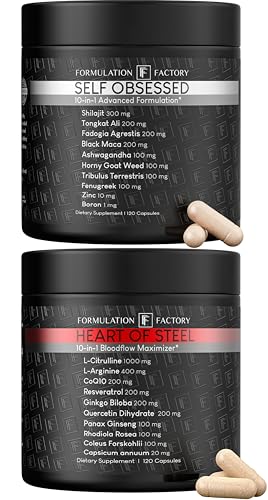 [BRSRAATRAUPB6CTP] Formulation Factory Self Obsessed x Heart of Steel (Bundle) – Testosterone Booster for Men & Nitric Oxide Blood Flow Stack with Shilajit, Tongkat Ali, L-Citrulline 1000mg & CoQ10