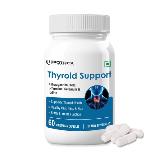 [BRSRA2QBOINQ2DTA] Biotrex Nutraceuticals Thyroid Care Supplement With Ashwagandha, Kelp, Selenium, L-Tyrosine & Iodine | Supports Thyroid Health & Mood Balance | Enhances Energy - 60 Vegetarian Capsules