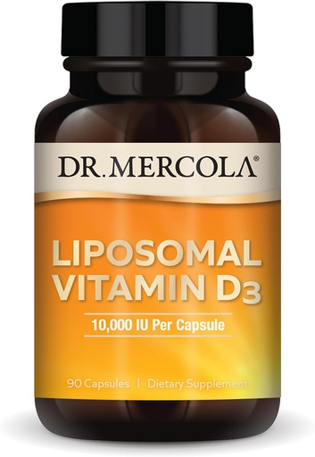 [BRSWGCYPO4FAO3QV] Dr. Mercola Liposomal Vitamin D3 - Supports Heart, Bone & Immune Health - 10,000 IU Per Serving - Non-GMO, Soy Free & Gluten Free - 90 Capsules (90 Servings)