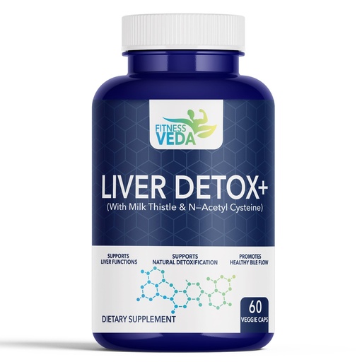 [BRSREEIKPMIWYA3Z] FITNESS VEDA Liver Detox+ Supplement | Milk Thistle, N-Acetyl Cysteine (NAC), Dandelion Root & Herbal Blend | Supports Liver Health, Natural Detoxification, Liver Cleanse & Fatty Liver Wellness | Antioxidant Support | 60 Veg Capsules