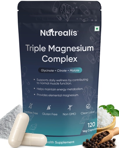 [BRSRGZ33BFYBGHLB] Triple Magnesium Complex | 120 Veg Capsules | Magnesium Glycinate, Citrate & Malate with Zinc | High Absorption Magnesium Supplement for Sleep, Muscle, Stress & Energy Support