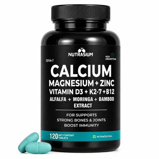 [BRSREYIHCQHAG3IV] Nutrasium Calcium Magnesium Zinc Tablets with Vitamin D3, Vitamin K2-7 & Vitamin B12 | Alfalfa, Moringa & Bamboo Extract | High Absorption Daily Mineral & Vitamin Supplement | 120 Tablets