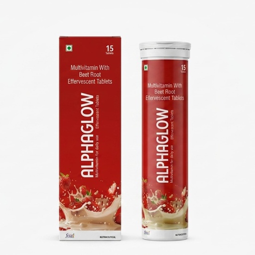 [BRSRYYA5O4IB4CTO] ALPHAGLOW Multivitamin with Beet Root Effervescent Tablets | Strawberry Flavor | Daily Wellness Support | Vitamin Blend with Beet Root | 15 Tablets