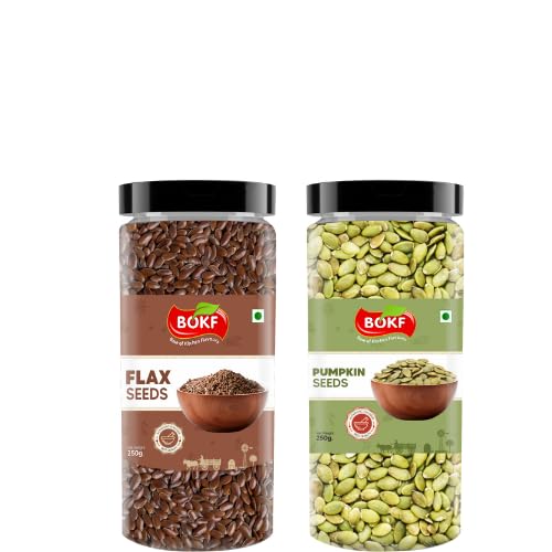 [BRSREHT3C5YRSFIY] BOKF Pumpkin Seeds + Flax Seeds Combo Pack | Natural & Raw Superfoods | Rich in Omega-3, Protein & Fiber | Healthy Snacking & Weight Management Seeds