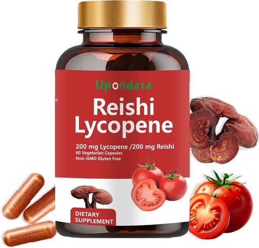 [BRSRAEDRC56BOGTA] Licopene Capsules - Lycopene Suplemento 200mg con Reishi Mushroom 200mg, Natural Tomato Extracto Capsules de hongos para soporte de inmuno - Gluten-Free, Non-GMO