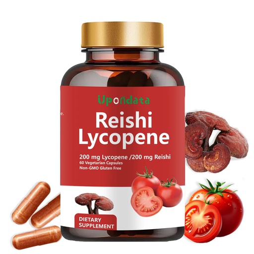 [BRSRAEDRC56BOGTA] Lycopene Capsules - Lycopene Supplement 200mg with Reishi Mushroom 200mg, Natural Tomato Extract Mushroom Capsules for Immune Support - Gluten-Free, Non-GMO