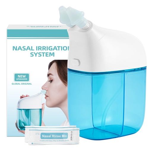 [BRSRAYA6DMNBS33L] Nasal Irrigation System with 30 Saline Packets, Sinus Rinse Machine, Nose Sinus Cleaner Machine with Water Tank & Waste Collection Tank - Blue