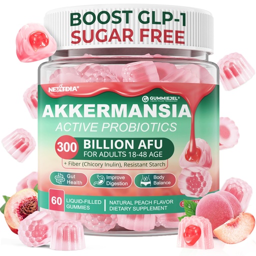 [BRSRAGQ3CUFBMH3F] Akkermansia Probiotics Gummies with Prebiotics Fiber, 300 Billion AFU Akkermansia Muciniphila, with Polyphenol Fruits, Resistant Starch, Vitamin A D3 B2 for Metabolism, Digestive & Gut Health, 1Pack
