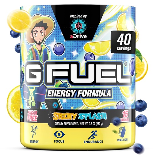 [BRSWYHA3AAPGAYAU] G Fuel aDrive Energy Drink Powder, Pre Workout Caffeine Mix for Gaming, Sugar Free Focus Amino, Vitamin + Antioxidants, 9.9oz (Blueberry & Lemonade, 40 Servings)