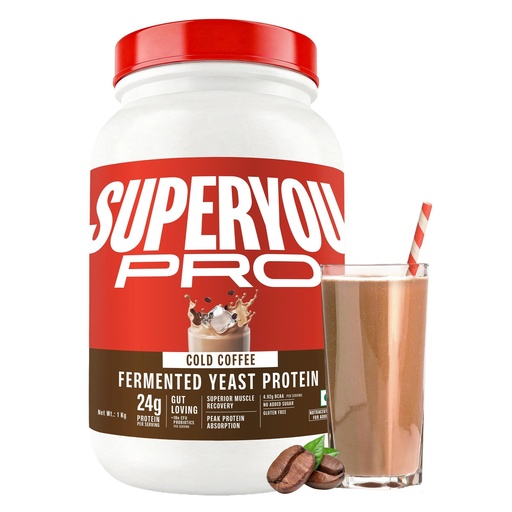 [BRSREGILA55AI3Y7] Superyou Pro Fermented Yeast Protein Isolate Cold Coffee 1kg | 24g Protein/Serve | Vegan, No Bloat, Heat-Stable | Easy to Digest | Gut Friendly | PDCAAS of 1