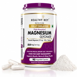 HealthyHey Nutrition Magnesium Glycinate 14% Fully Chelated Supplement High Absorption for Sleep, Cramps, & Nerves Health - 90 Vegetable Capsules