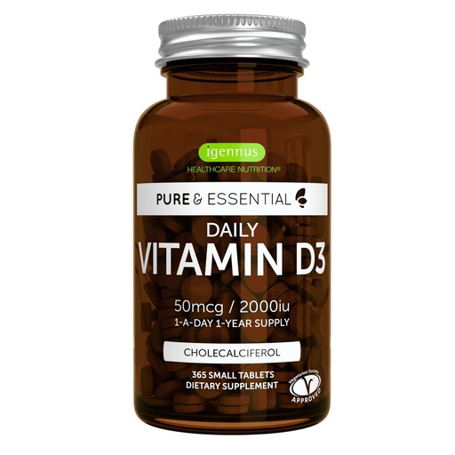 [BRSWGYYHCUCBGG3G] Igennus Daily Vitamin D3 2000iu, 50 mcg, Clean Label, 365 Small Tablets, 1-Year Supply, Vegetarian Cholecalciferol Vitamin D Supplement