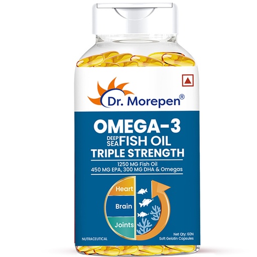 [BRSW2ZL6OEBGOF3H] Dr. Morepen Omega-3 Fish Oil | 1250mg Triple Strength Fish Oil Softgel Capsules (450mg EPA & 300mg DHA) | For Joint & Heart Health (60 Capsules)