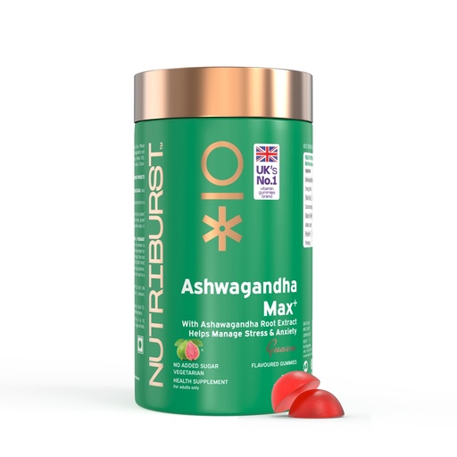 [BRSROALYOIFQGYLP] Nutriburst Ashwagandha Max 500mg Gummies for Stress & Anxiety Relief | Boosts Energy, Stamina & Vitality | Helps Relax Mind & Body | Sugar Free | Guava Flavour | 60 Gummies