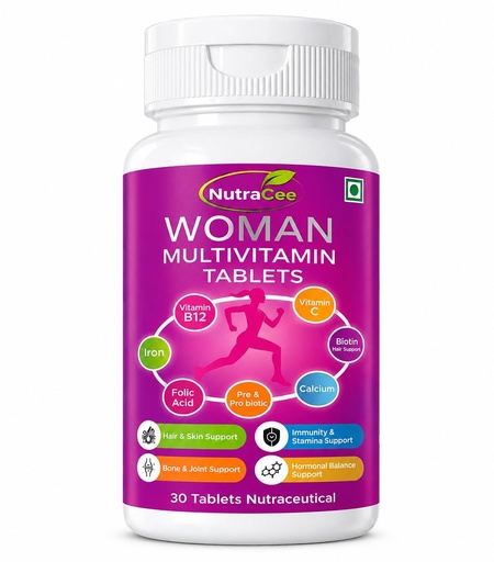 [BRSRY2Q2CUHA2F3U] Women Multivitamin Tablets with Biotin, Iron, Calcium, Zinc, Vitamins C, D & B12, Pre & Probiotics | Daily Multivitamin Supplement for Women | Supports Energy, Immunity, Hair, Skin & Bone Health | 30 Tablets
