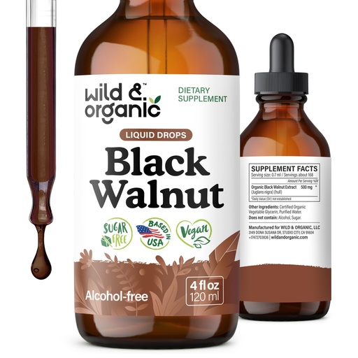 [BRSROY37AQIGAHLH] Wild & Organic Black Walnut Hull Tincture - Cleanse & Gut Support - Black Walnut Extract Supplement - Fast Absorption Liquid Drops - Add to Tea & Mix with Powder - Without Alcohol & Sugar - 4 fl oz