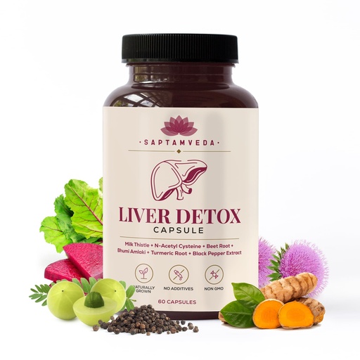[BRSRY2Q3DMMQYDLL] SAPTAMVEDA Natural Liver Detox Capsules Pack of 1 (60 Capsules)| Punarnava, Bhumi Amla, Kutki, Kalmegh & Milk Thistle Extract | Ayurvedic Liver Wellness Supplement