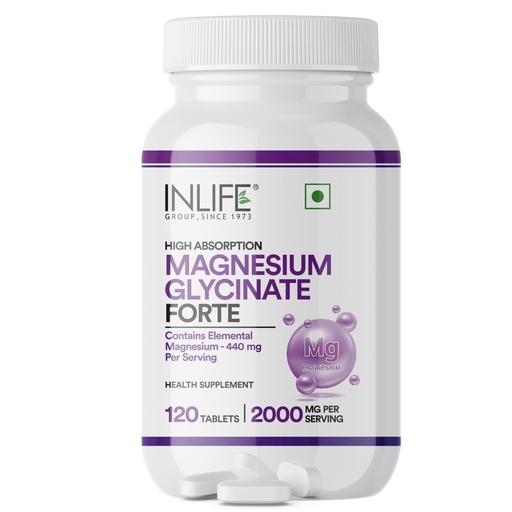 [BRSROCAFOUFQ2G3K] INLIFE Magnesium Glycinate Forte 2000mg, Chelated, 120 Tablets