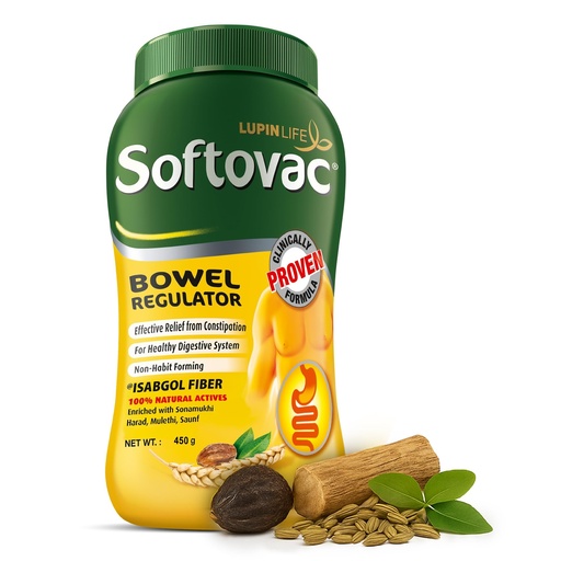 [BRSROZLROB6WYF35] Softovac Isabgol Fiber Plus+ Natural Actives 450g | Psyllium Husk | Complete Relief from Constipation | Gentle on Stomach, Boosts Gut Health - Natural Bowel Regulator for Adults