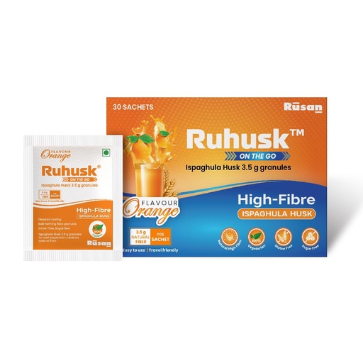 [BRSRACY7O56GGAL4] Ruhusk Ispaghula/Isabgol Husk 3.5g Orange Flavour 30 Sachets | Constipation Relief & Digestive Health | Natural Fiber Supplements
